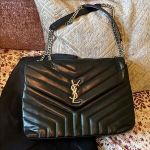 Yves Saint Laurent Black Chevron Shoulder Bag